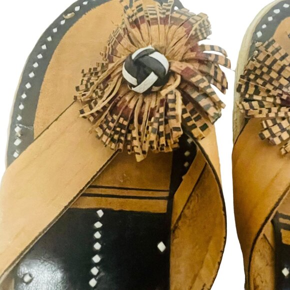 Vintage Flat Slippers Handcrafted Leather Cowhide Sandals Brown Size 10 3/4" - Picture 4 of 8